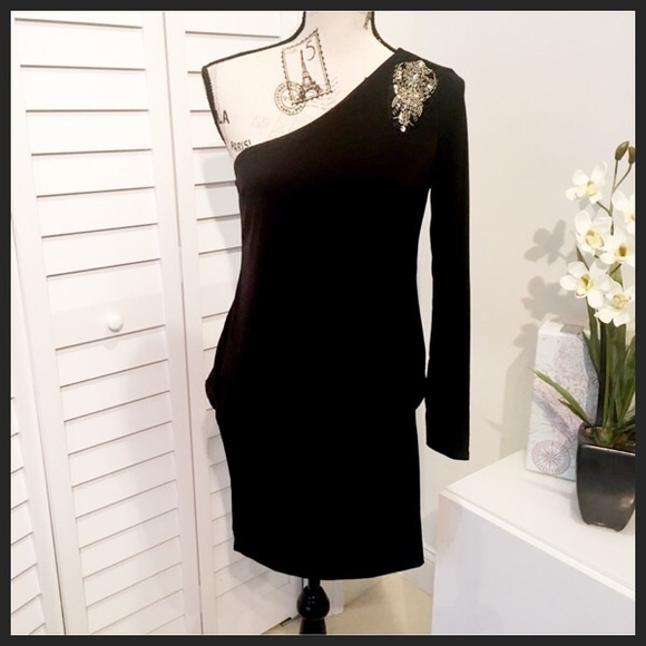 NTW Black One Shoulder long sleeve mini dress - Picture 3 of 8
